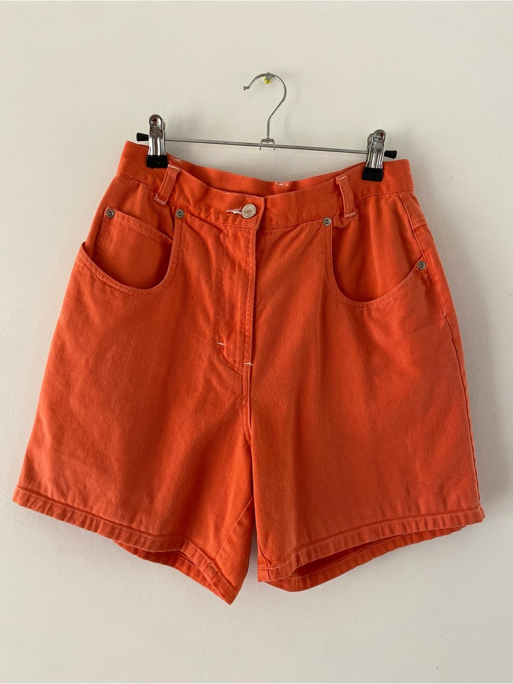 Vintage Women's Orange High-Waist Casual Denim Shorts